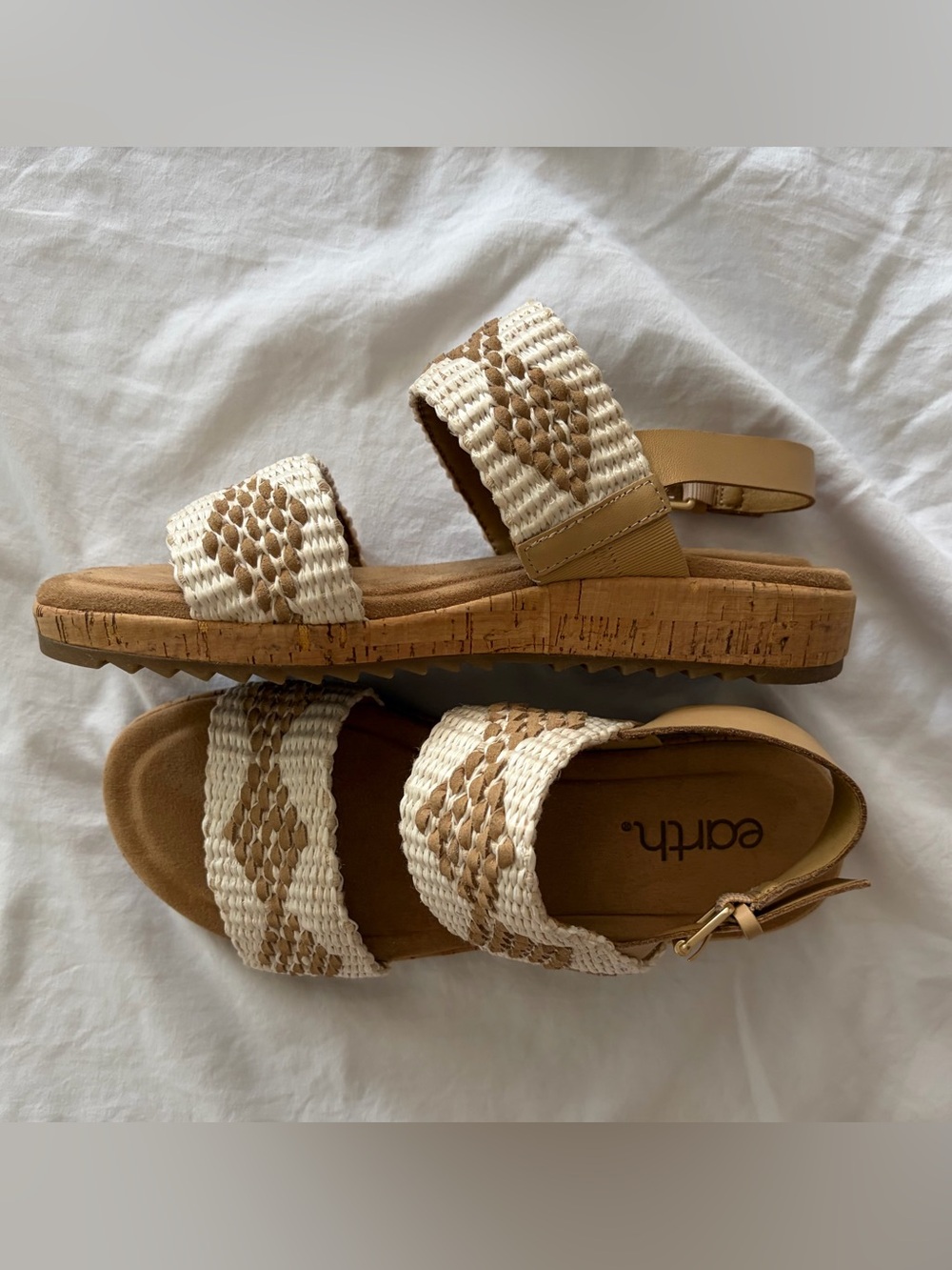 Earth Cream Tan Padma Platform Woven Cork Platform Sandals 7.5 NWOT